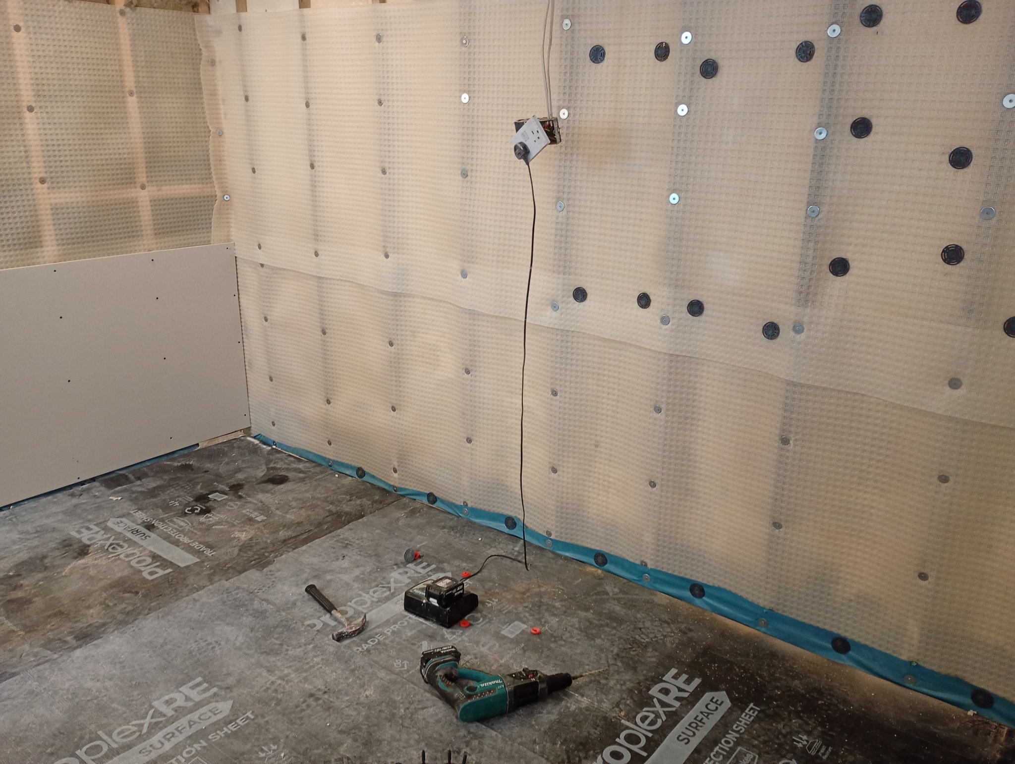 Damp proof membrane fitted across the basement walls in Margate before boarding