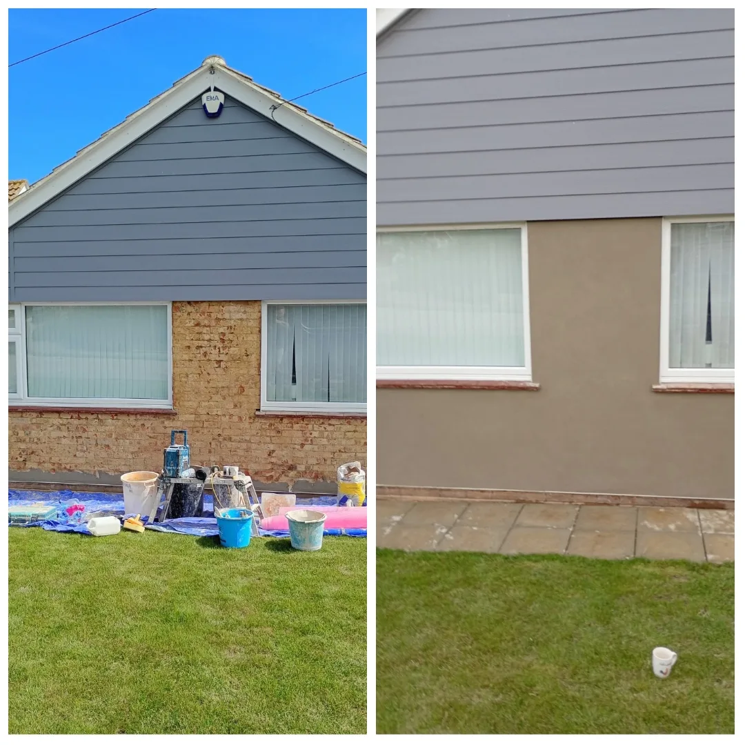 Bungalow front before and after re-rendering